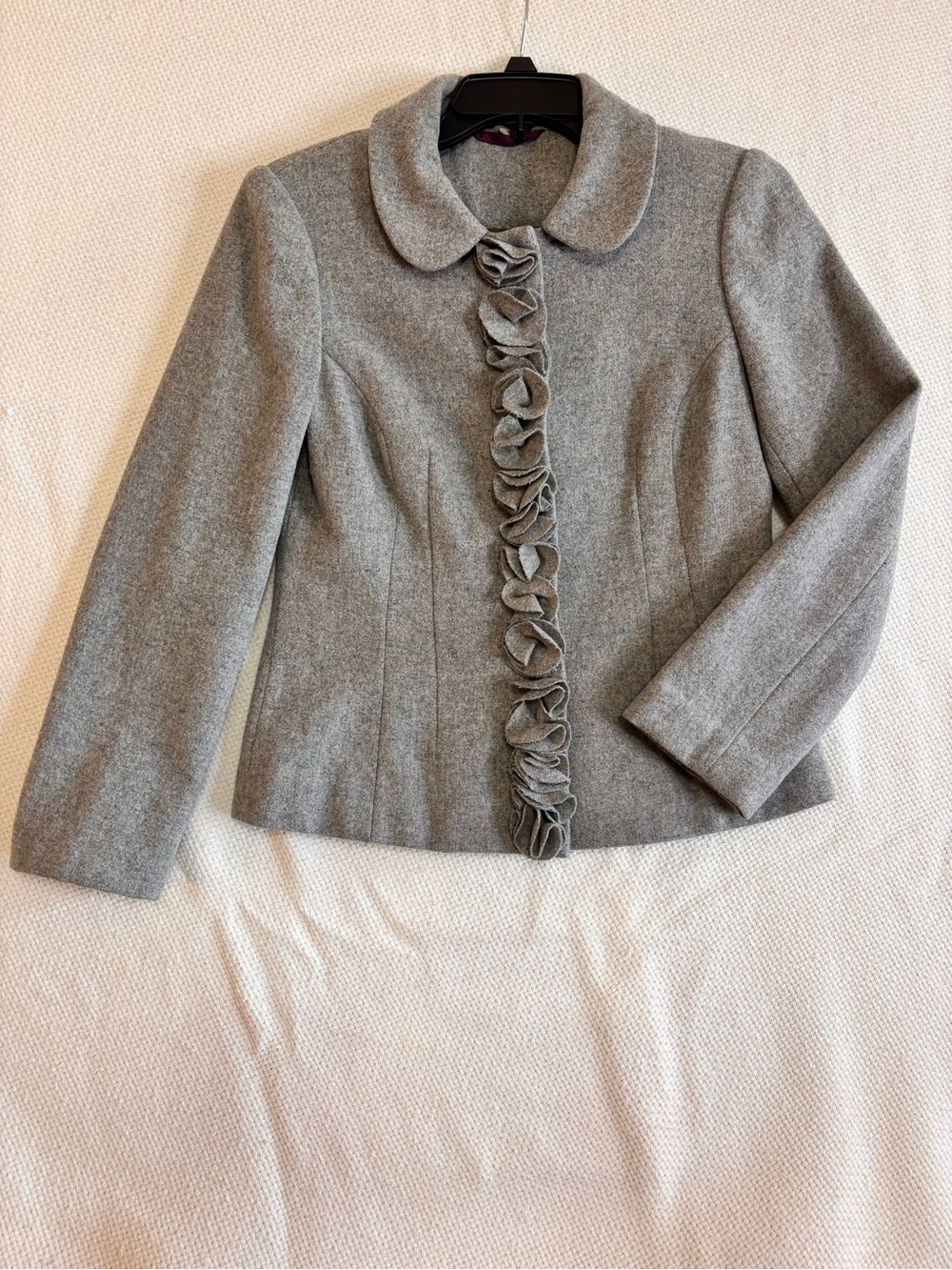 Boden Grey Ruffle-Front Wool Blend Women’s Jacket
